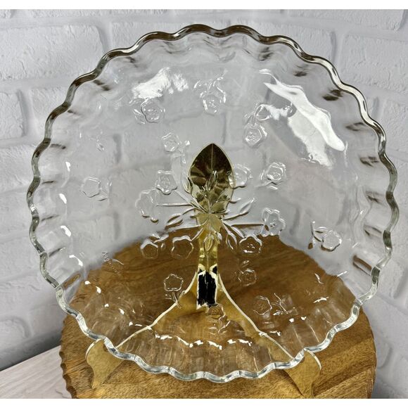 Anchor Hocking Other - Anchor Hocking Savannah Quiche Pie Dish Floral Bottom Scalloped Clear VTG